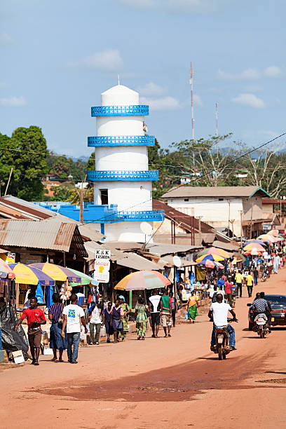 Main street in african city. stock photo