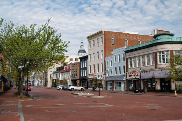 Main Street in Annapolis, Maryland View of Main Street in Annapolis, Maryland main street stock pictures, royalty-free photos & images