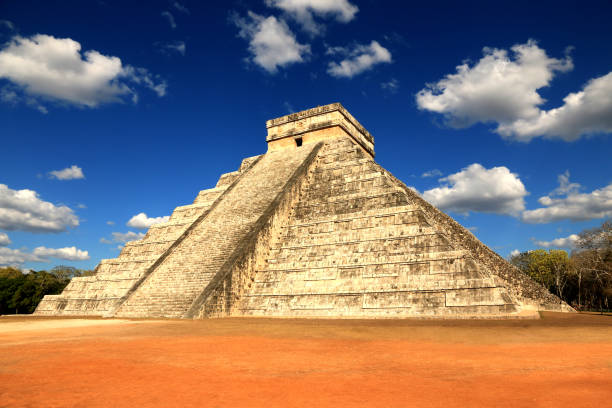 Main temple of Chichen Itza. Chichen Itza was a large pre-Columbian city built by the Maya people of the Terminal Classic period. The archaeological site is located in Yucatan, Mexico stock photo