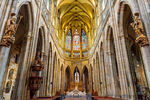 Interior of St Vitus Cathedral. Prague Castle, Prague, Czech Republic