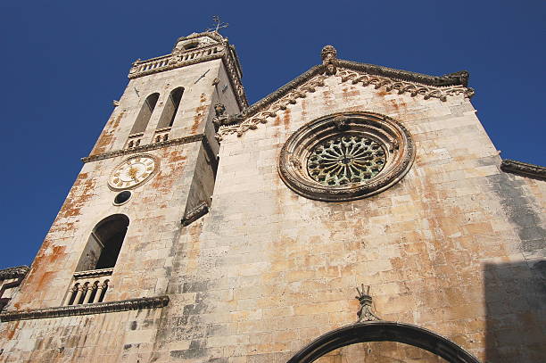 Majestic St. Mark's Cathedral in Korcula, Croatia stock photo