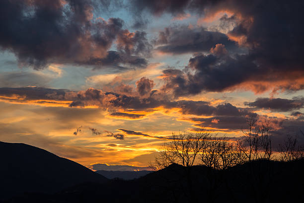 Majestic sunset over Rhodope mountains stock photo