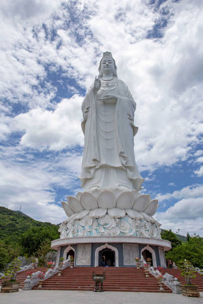 Majestic white Buddha statue. The Lady Buddha (the Bodhisattva of Mercy) at the Linh Ung Pagoda in Danang (Da Nang), Vietnam. stock photo