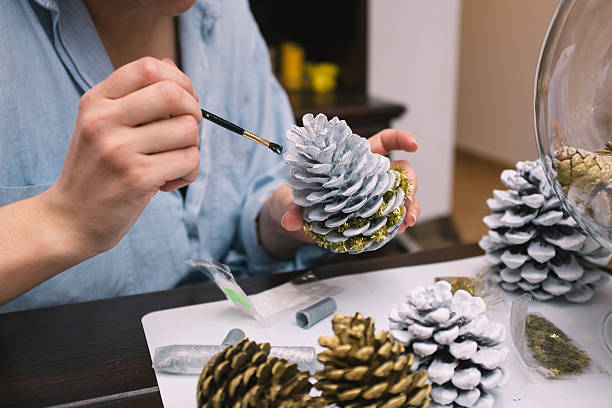 Making decorations for Christmas stock photo