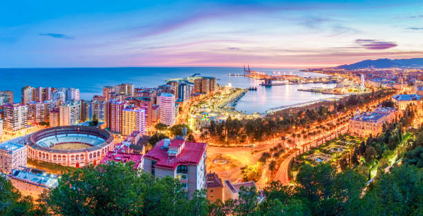 Malaga from the skies Malaga, Spain, is one of the most dynamics cities in south Europe. It  is a modern city with museums, restaurants, entertainment, and beaches. costa del sol málaga province stock pictures, royalty-free photos & images