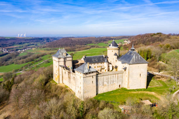 Malbrouck castle, Chateau de Meinsberg, Burg Meinsburg, in Mandaren village, France, near Schengen town, Metz city, and borders of Germany and Luxembourg Mandaren, France - March 22, 2019: Malbrouck castle, Chateau de Meinsberg, Burg Meinsburg, in Mandaren village, France, near Schengen town, Metz city, and borders of Germany and Luxembourg. lorraine stock pictures, royalty-free photos & images