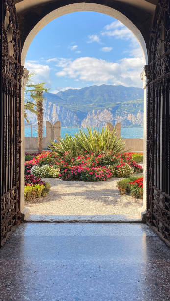 Malcesine at the eastern shore of Lake Garda. Lombardy, northern Italy, Europe. stock photo