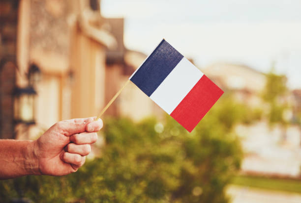 Male hand holding French flag