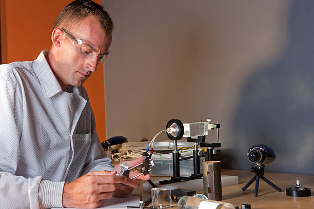 Male Researcher Wearing Safety Glasses stock photo