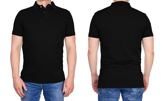 Man In Blank Black Polo Shirt Front And Rear Stock Photo - Download ...