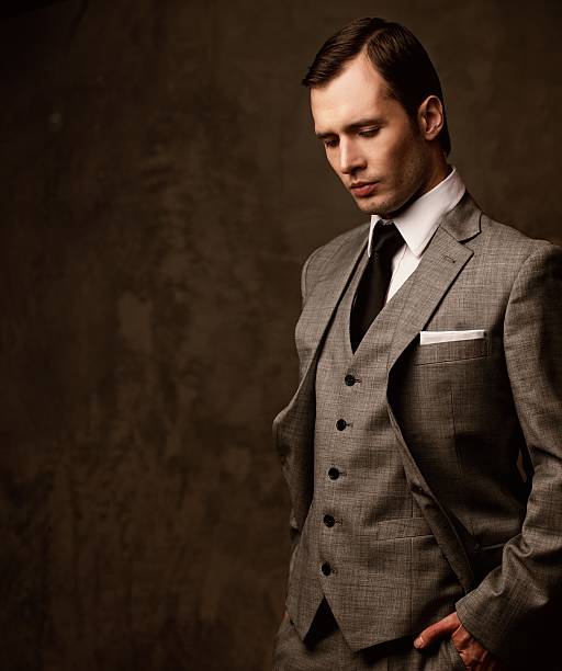 Man in grey suit stock photo