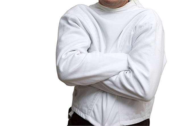 Man in the straitjacket (isolated, clipping path, XXL) stock photo