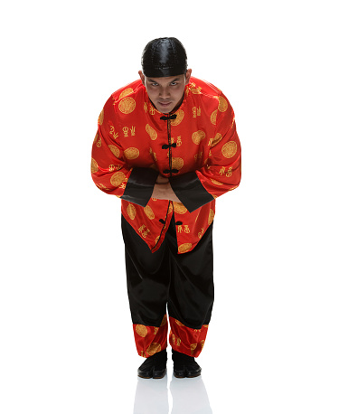 Man In Traditional Chinese Clothes And Bowing Stock Photo - Download ...