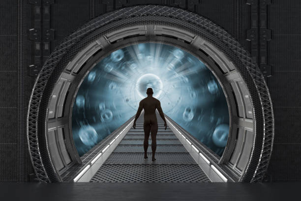 Man, journey to the future  - 3D illustration stock photo