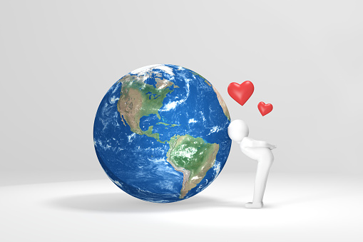 3d Man Kisses Earth Stock Photo - Download Image Now - iStock