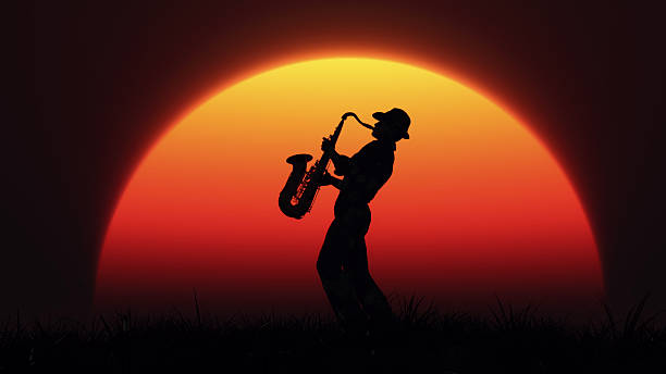 Man playing on saxophone stock photo