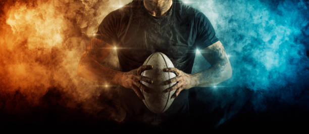 Man rugby player. Sports banner stock photo
