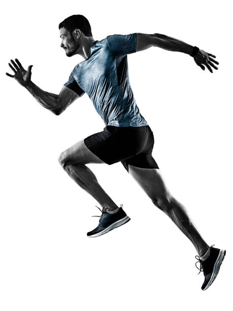 男性ランナー ジョガー ジョギングを実行している分離した影 - 走る ストックフォトと画像