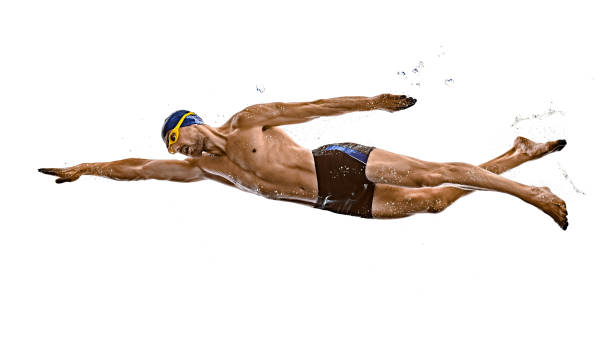 man sport swimmer swimming isolated white background stock photo