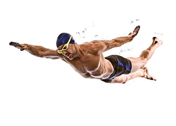 man sport swimmer swimming isolated white background one caucasian man sport swimmer swimming silhouette isolated on white background aquatic sport stock pictures, royalty-free photos & images