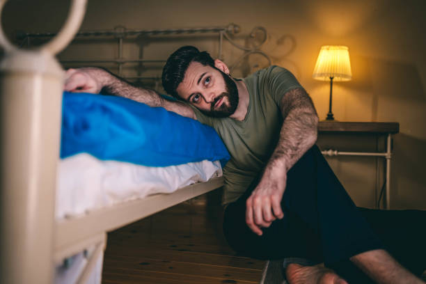 Man suffering from depression stock photo
