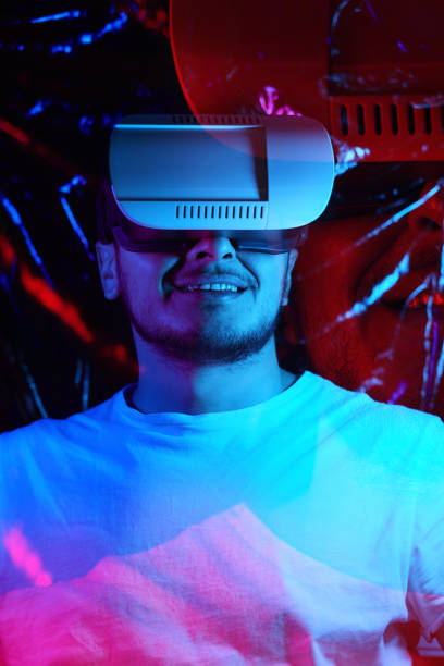 Man wearing VR Glasses stock photo