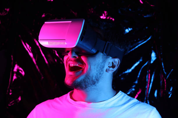 Man wearing VR Glasses stock photo