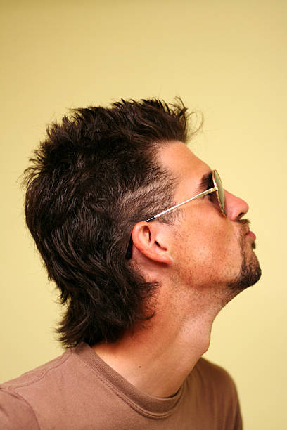 Man with goatee, mullet, and aviators Bob showing off his fabulouos mullet...yee haw! mullet haircut photos stock pictures, royalty-free photos & images