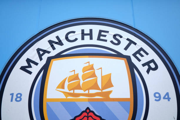 Manchester City crest Manchester, UK - April 14, 2019: Manchester City crest - coat of arms. Manchester City stock pictures, royalty-free photos & images