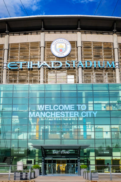 Manchester City Football Club in the UK MANCHESTER, UNITED KINGDOM - MAY 19 2018: Manchester City Football Club founded in 1880 in Manchester, UK. which has the Etihad Stadium as its own home ground. Manchester City stock pictures, royalty-free photos & images
