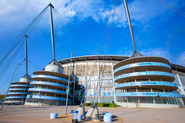 Manchester City Football Club in the UK MANCHESTER, UNITED KINGDOM - MAY 19 2018: Manchester City Football Club founded in 1880 in Manchester, UK. which has the Etihad Stadium as its own home ground. manchester city stock pictures, royalty-free photos & images