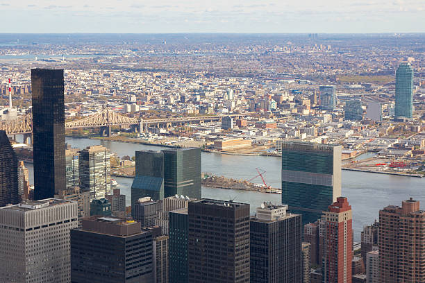 Manhattan Aerial towards Queens in Fall 2010 stock photo
