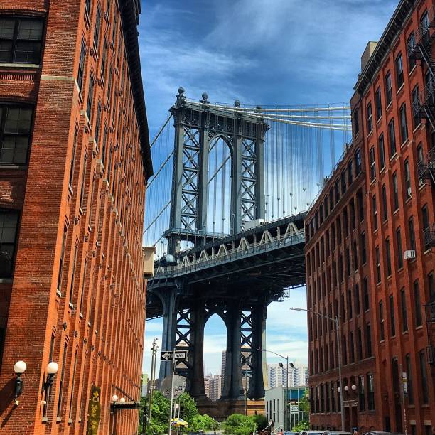 Manhattan Bridge in the sunshine. stock photo