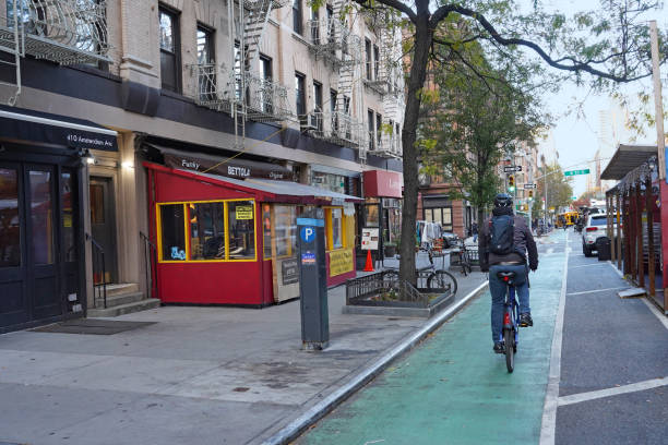 Manhattan main street with lane for bicycles stock photo