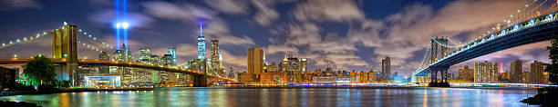 Lower Manhattan skyline panorama with the Towers of Lights in New...