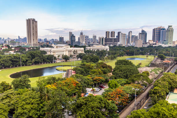 Manila cityscape from Intramuros stock photo