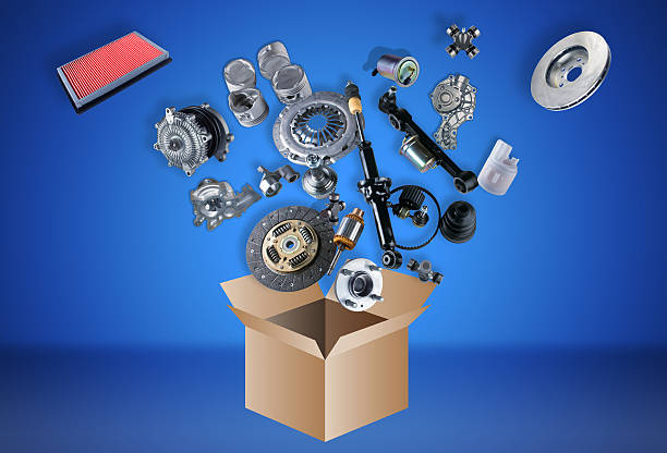 Many spare parts flying out of the box stock photo