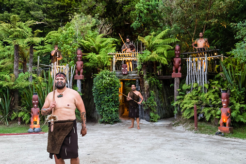 Rotorua, New Zealand - March 17, 2015: Presentation in the city of Rotorua, New Zealand, about Maori culture, their customs and traditions.