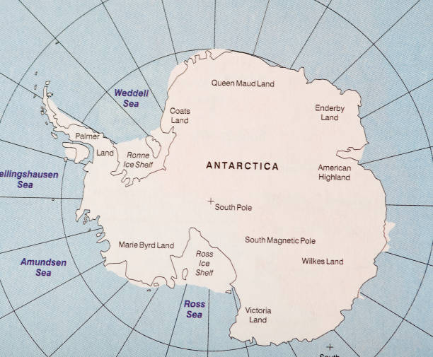 Map of Antarctica continent with oceans stock photo