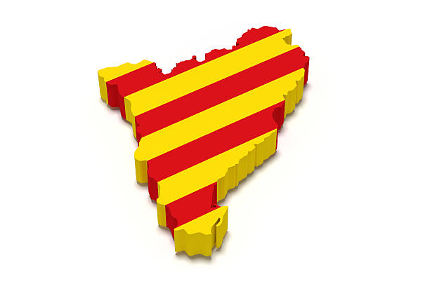 Map of Catalonia and flag 3d rendering of  map of Catalonia with Catalonia flag catalonia stock pictures, royalty-free photos & images