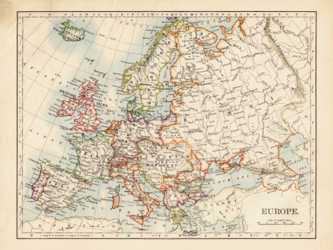 Antique Map Of Europe Dated 1895. Digitally Remastered by Nicholas Free 2011.