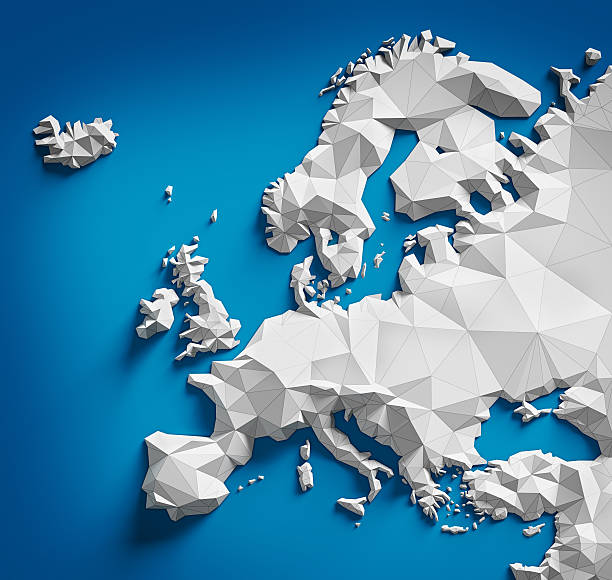 Map of Europe Low poly map of Europe on blue background. northern europe stock pictures, royalty-free photos & images