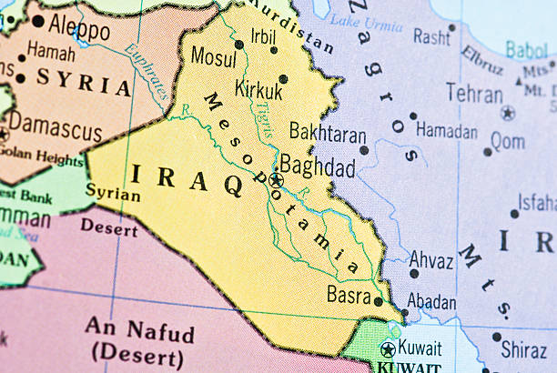 Map of Iraq and neighboring countries stock photo