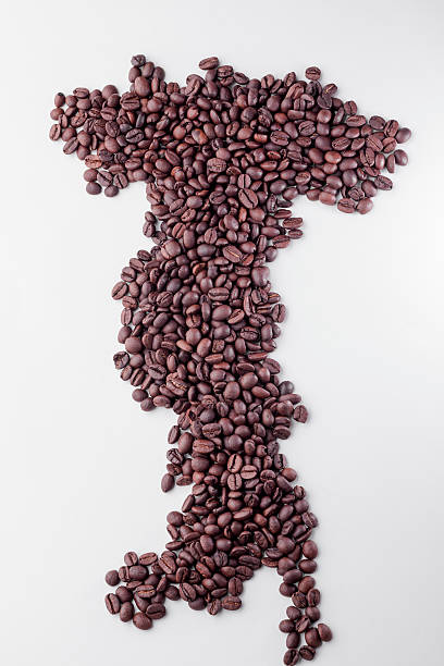 Map of Italy laid out from coffee beans stock photo