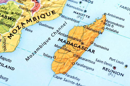 Map of Madagascar. Detail from the World Map.