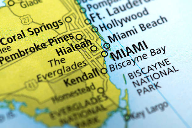Map of Miami, Florida State in USA Map of Miami, Florida State in US. Detail from the World Map. florida us state photos stock pictures, royalty-free photos & images