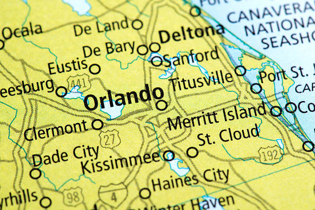 Map of Orlando in Florida State, USA Map of Orlando in Florida State, USA. Detail from the World Map. florida us state photos stock pictures, royalty-free photos & images