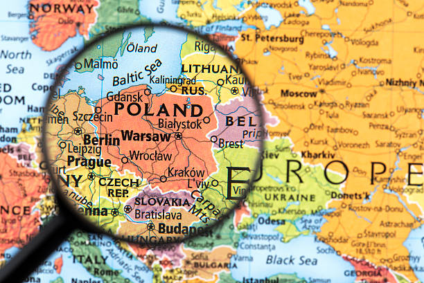 Map of Poland. Detail from the World Atlas. Selective Focus.