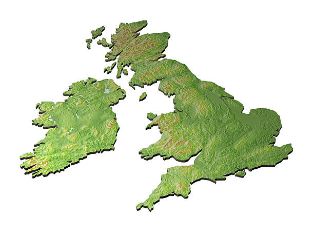 3D map of United Kingdom on white background stock photo