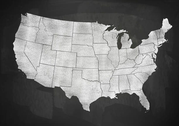 mapa de estados unidos en la pizarra (haga clic para más información) - michigan iowa fotografías e imágenes de stock